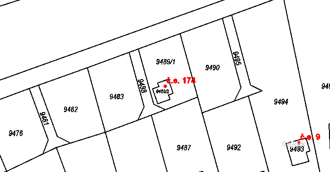 Žďár nad Sázavou 1 174, Žďár nad Sázavou na parcele st. 9489/2 v KÚ Město Žďár, Katastrální mapa