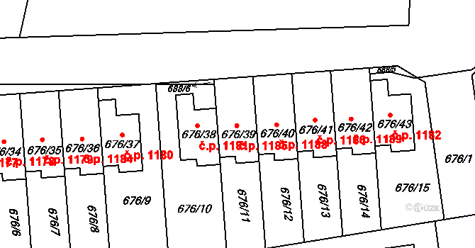 Černice 1185, Plzeň na parcele st. 676/39 v KÚ Bručná, Katastrální mapa