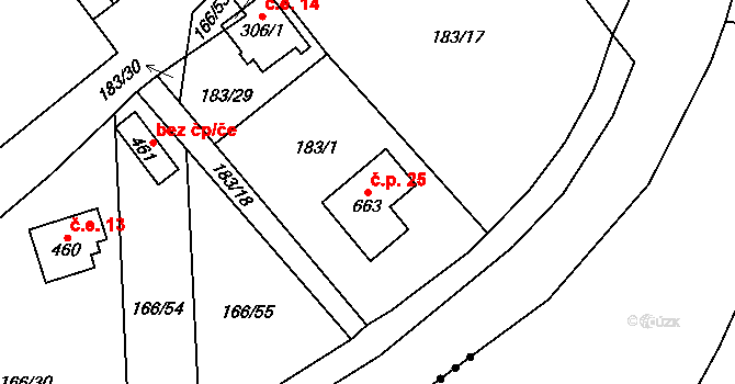 Lhotka 25, Svinaře na parcele st. 663 v KÚ Svinaře, Katastrální mapa