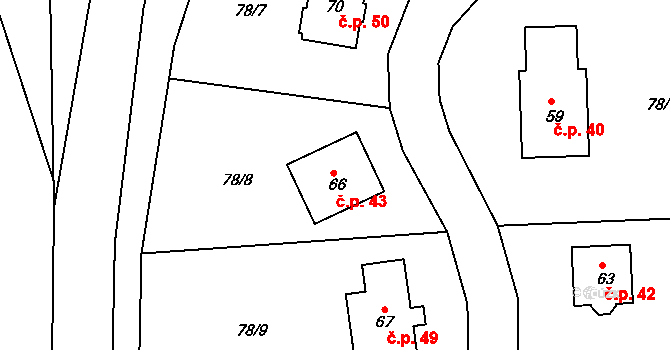 Kardavec 43, Hluboš na parcele st. 66 v KÚ Kardavec, Katastrální mapa