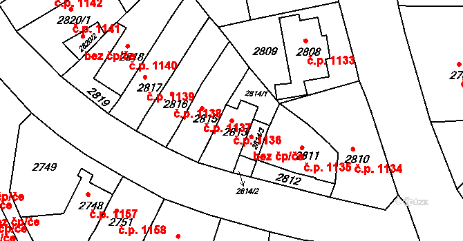 Bruntál 1136 na parcele st. 2813 v KÚ Bruntál-město, Katastrální mapa