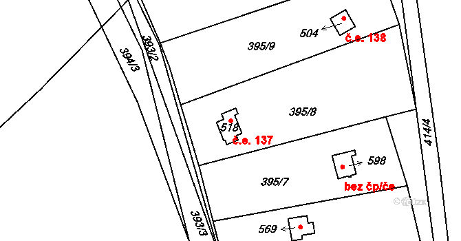 Malé Žernoseky 137 na parcele st. 518 v KÚ Malé Žernoseky, Katastrální mapa