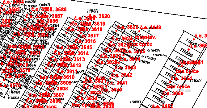 Prostřední Suchá 3626, Havířov na parcele st. 1195/68 v KÚ Prostřední Suchá, Katastrální mapa
