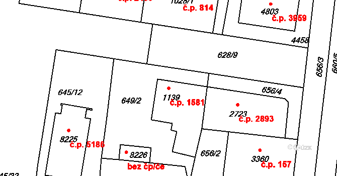 Zlín 1581 na parcele st. 1139 v KÚ Zlín, Katastrální mapa