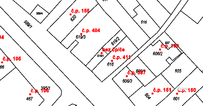 Šaratice 41984919 na parcele st. 619/1 v KÚ Šaratice, Katastrální mapa