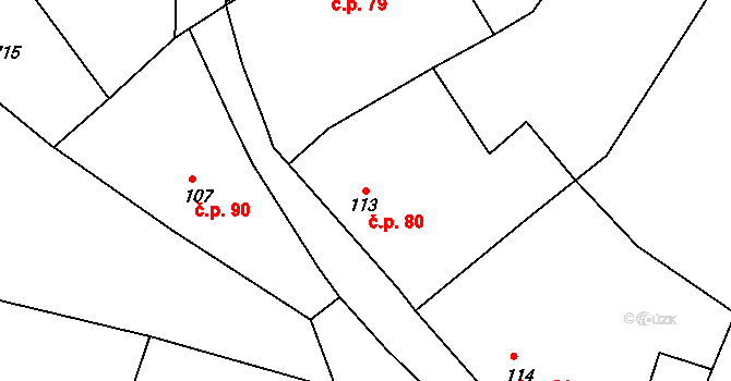 Lhotka u Litultovic 80 na parcele st. 113 v KÚ Lhotka u Litultovic, Katastrální mapa