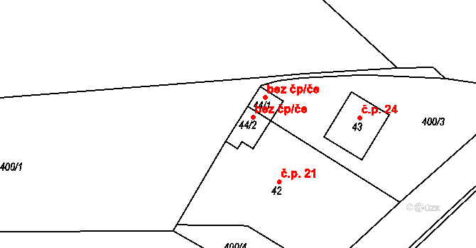 Křižanovice 43737919 na parcele st. 44/1 v KÚ Křižanovice, Katastrální mapa