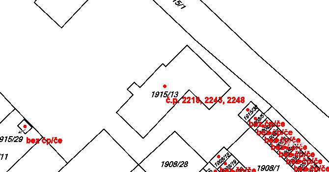 Předměstí 2218,2243,2248, Opava na parcele st. 1915/13 v KÚ Opava-Předměstí, Katastrální mapa