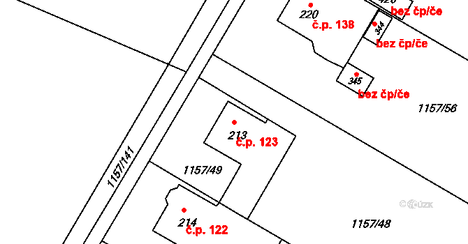 Hrabyně 123 na parcele st. 213 v KÚ Hrabyně, Katastrální mapa