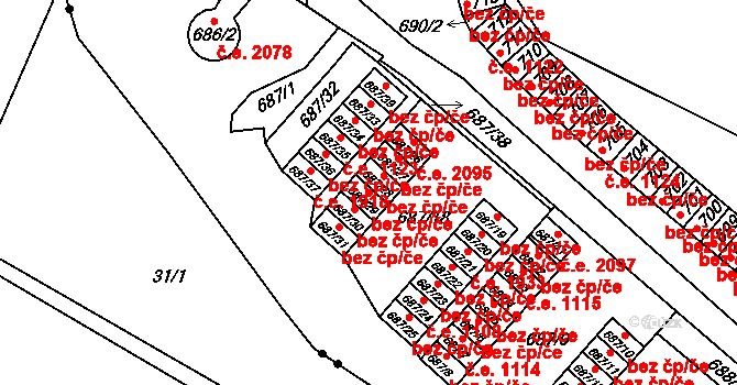 Brno 45560919 na parcele st. 687/29 v KÚ Lesná, Katastrální mapa