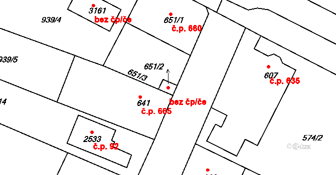 Milevsko 1238 na parcele st. 651/2 v KÚ Milevsko, Katastrální mapa