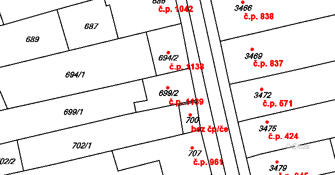 Vlčnov 1139 na parcele st. 699/2 v KÚ Vlčnov, Katastrální mapa