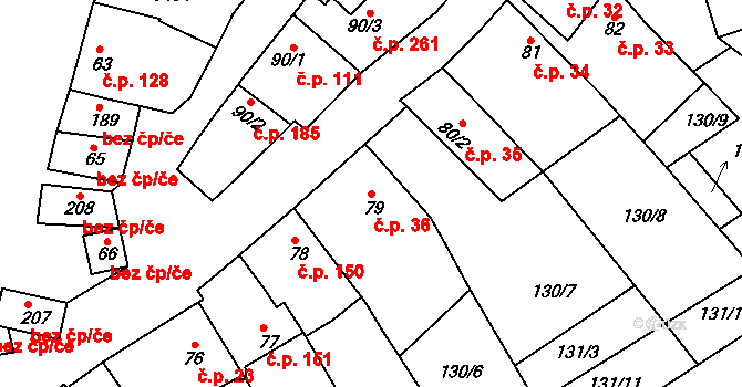 Zlechov 36 na parcele st. 79 v KÚ Zlechov, Katastrální mapa