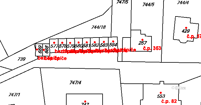 Hanušovice 50205919 na parcele st. 583 v KÚ Hanušovice, Katastrální mapa