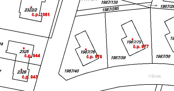 Nýřany 978 na parcele st. 1987/76 v KÚ Nýřany, Katastrální mapa