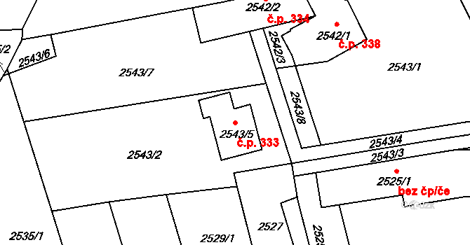 Pražské Předměstí 333, Vysoké Mýto na parcele st. 2543/5 v KÚ Vysoké Mýto, Katastrální mapa
