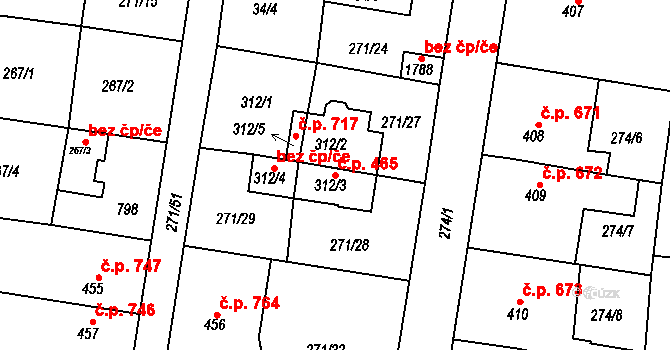 Kralupy nad Vltavou 465 na parcele st. 312/3 v KÚ Kralupy nad Vltavou, Katastrální mapa