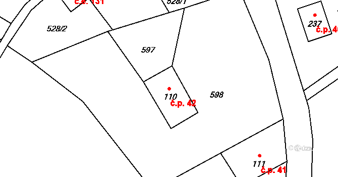 Dolní Falknov 42, Kytlice na parcele st. 110 v KÚ Dolní Falknov, Katastrální mapa