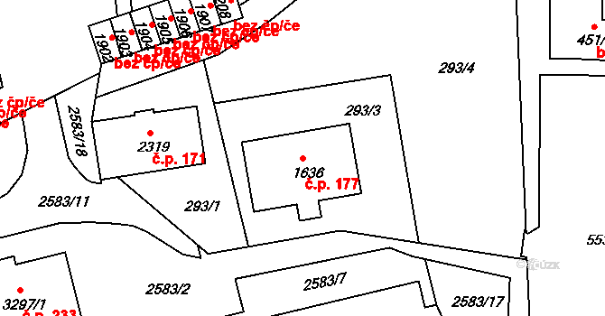 Hořejší Předměstí 177, Domažlice na parcele st. 1636 v KÚ Domažlice, Katastrální mapa