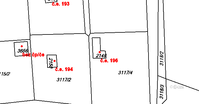 Bezděkovské Předměstí 196, Domažlice na parcele st. 2149 v KÚ Domažlice, Katastrální mapa