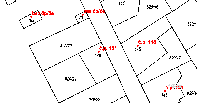 Hrádek 121 na parcele st. 148 v KÚ Hrádek u Sušice, Katastrální mapa