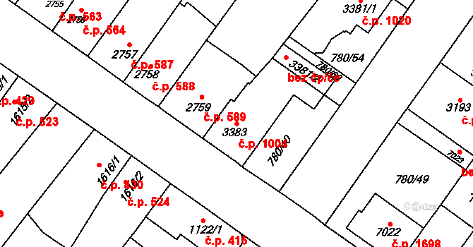 Bílé Předměstí 1004, Pardubice na parcele st. 3383 v KÚ Pardubice, Katastrální mapa
