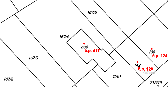Vrdy 417 na parcele st. 639 v KÚ Vrdy, Katastrální mapa