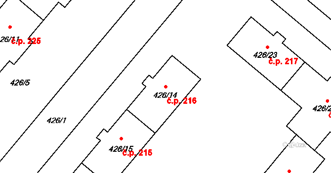 Loučka 216, Nový Jičín na parcele st. 426/14 v KÚ Loučka u Nového Jičína, Katastrální mapa