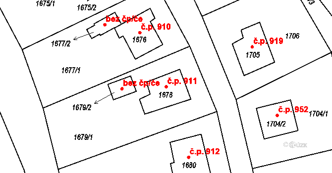 Štramberk 911 na parcele st. 1678 v KÚ Štramberk, Katastrální mapa