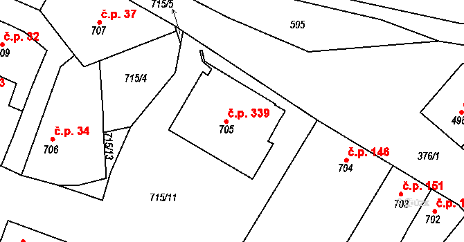 Rynholec 339 na parcele st. 705 v KÚ Rynholec, Katastrální mapa