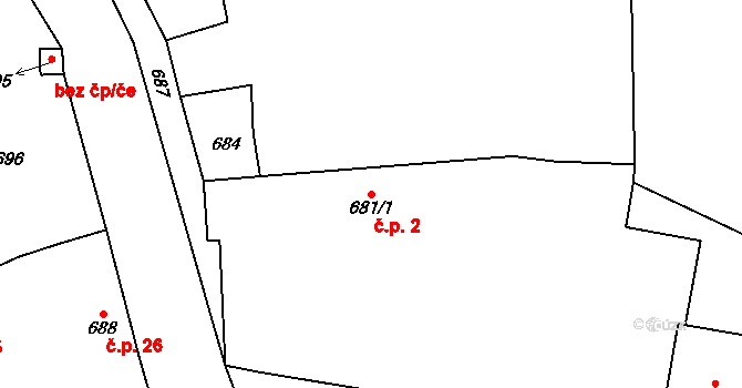 Senec 2, Zruč-Senec na parcele st. 681/1 v KÚ Senec u Plzně, Katastrální mapa