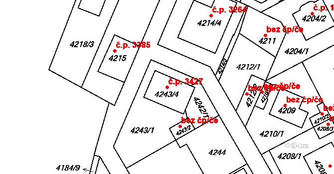 Strašnice 3427, Praha na parcele st. 4243/4 v KÚ Strašnice, Katastrální mapa