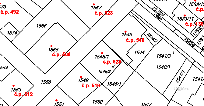 Kostelec nad Orlicí 525 na parcele st. 1545/1 v KÚ Kostelec nad Orlicí, Katastrální mapa