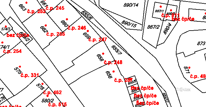 Klobouky u Brna 248 na parcele st. 658 v KÚ Klobouky u Brna, Katastrální mapa