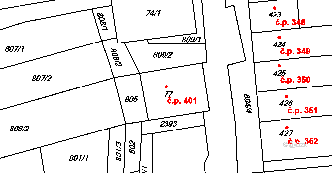 Křepice 401 na parcele st. 77 v KÚ Křepice u Hustopečí, Katastrální mapa