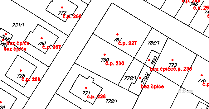 Rychlov 230, Bystřice pod Hostýnem na parcele st. 769 v KÚ Rychlov u Bystřice pod Hostýnem, Katastrální mapa