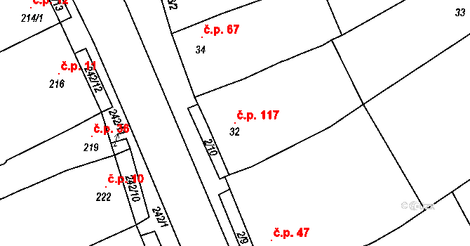 Bohumilice 117, Klobouky u Brna na parcele st. 32 v KÚ Bohumilice, Katastrální mapa
