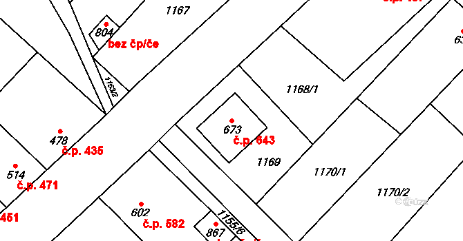 Kvasice 643 na parcele st. 673 v KÚ Kvasice, Katastrální mapa