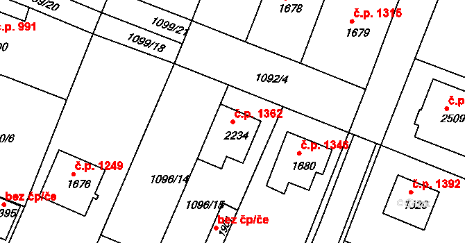 Bystřice pod Hostýnem 1362 na parcele st. 2234 v KÚ Bystřice pod Hostýnem, Katastrální mapa