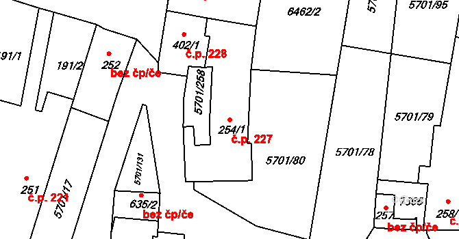 Hrádek 227 na parcele st. 254/1 v KÚ Hrádek u Znojma, Katastrální mapa