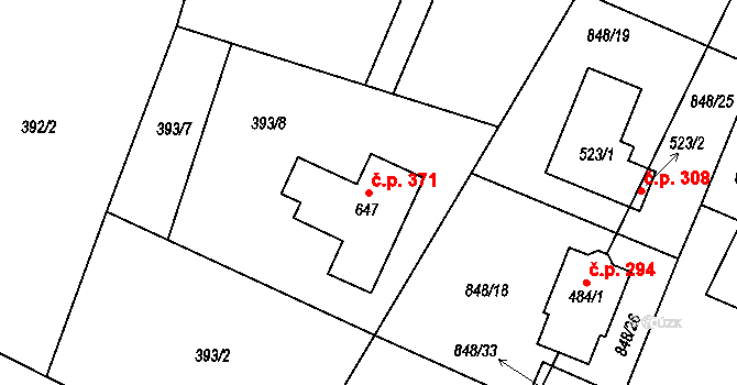 Ženklava 371 na parcele st. 647 v KÚ Ženklava, Katastrální mapa
