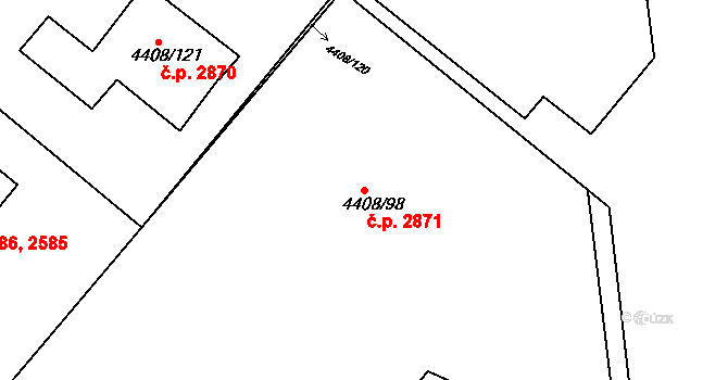 Znojmo 2871 na parcele st. 4408/98 v KÚ Znojmo-město, Katastrální mapa