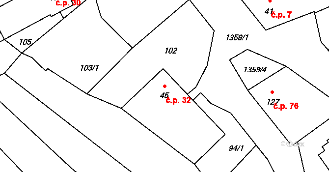 Ústí 32 na parcele st. 45 v KÚ Ústí, Katastrální mapa