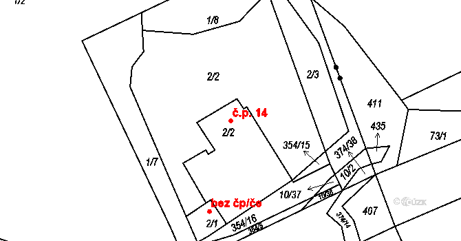 Dolní Miletín 14, Lišov na parcele st. 2/2 v KÚ Dolní Miletín, Katastrální mapa