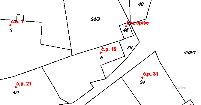 Beroun 19, Teplá na parcele st. 5 v KÚ Beroun u Starého Sedla, Katastrální mapa