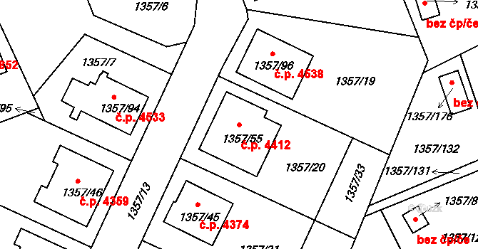 Mšeno nad Nisou 4412, Jablonec nad Nisou na parcele st. 1357/55 v KÚ Mšeno nad Nisou, Katastrální mapa