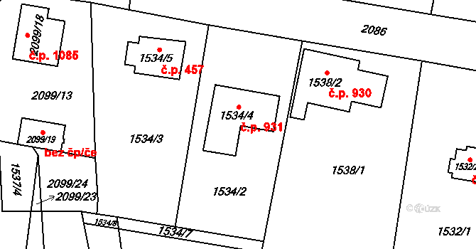 Sadská 931 na parcele st. 1534/4 v KÚ Sadská, Katastrální mapa