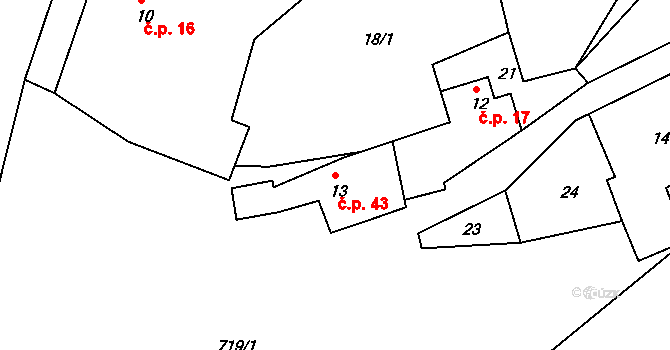 Sovenice 43, Chocnějovice na parcele st. 13 v KÚ Sovenice u Mnichova Hradiště, Katastrální mapa