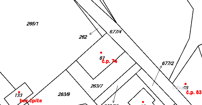 Chržín 74 na parcele st. 61 v KÚ Chržín, Katastrální mapa