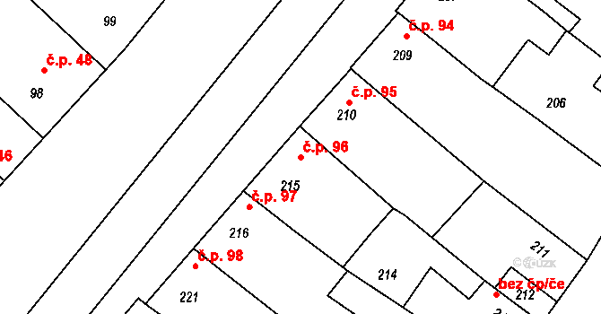 Sudoměřice 96 na parcele st. 215 v KÚ Sudoměřice, Katastrální mapa